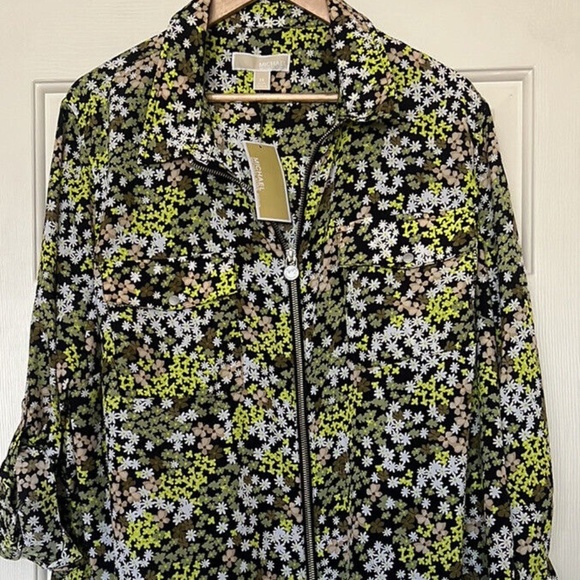 Michael Kors Floral Print Zip Shirt Top - Picture 1 of 6